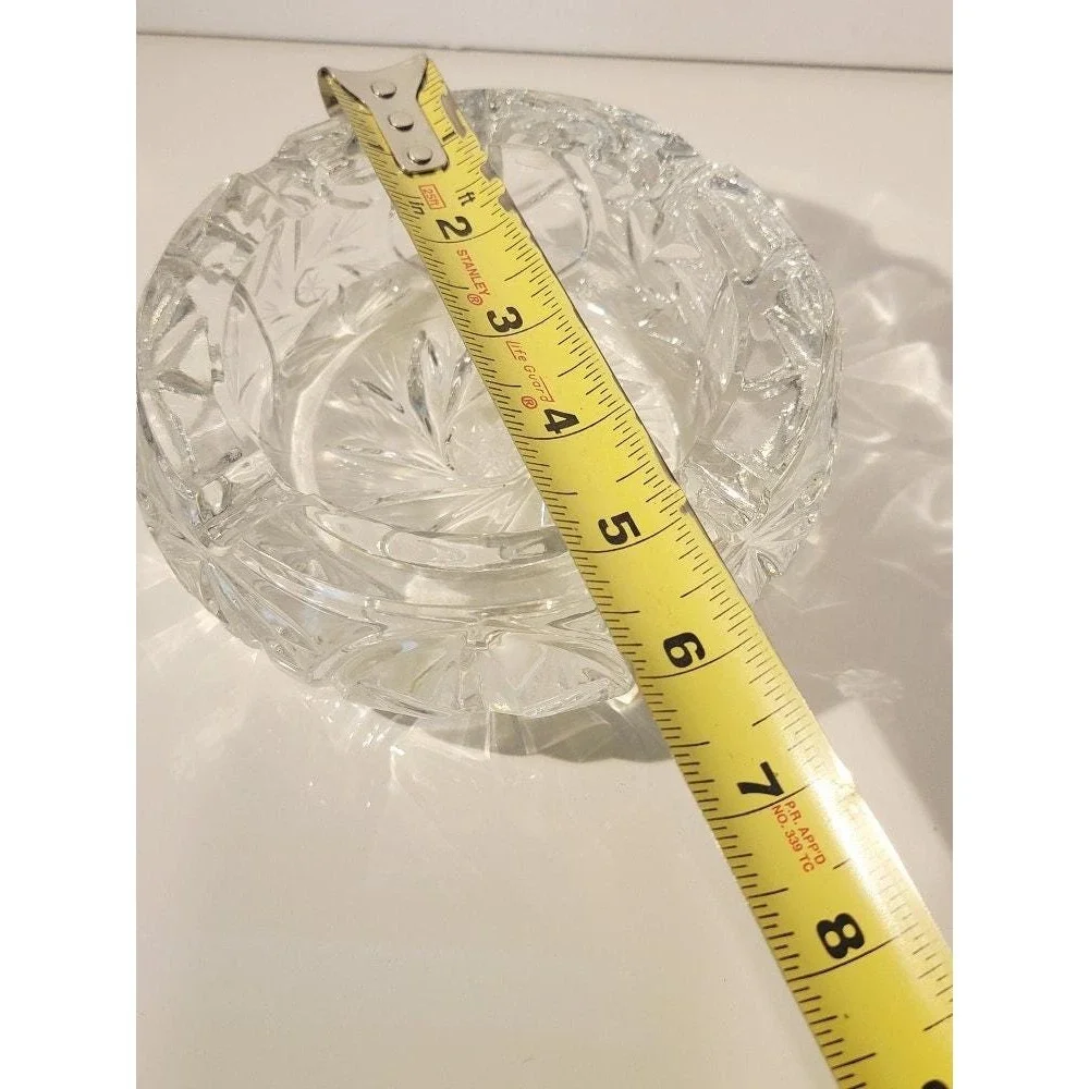 Vintage MCM‎ Cut Crystal Glass Trinket Dish Ashtray Coin Holder Round Heavy